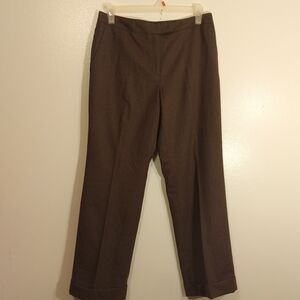 Classic Brown Wool Cuffed Hem Women's Pants